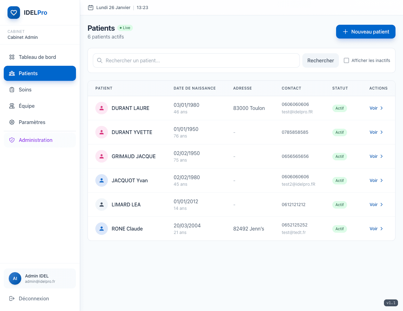 IDELPro — Logiciel web de gestion cabinet infirmier libéral, planning et dossier patient